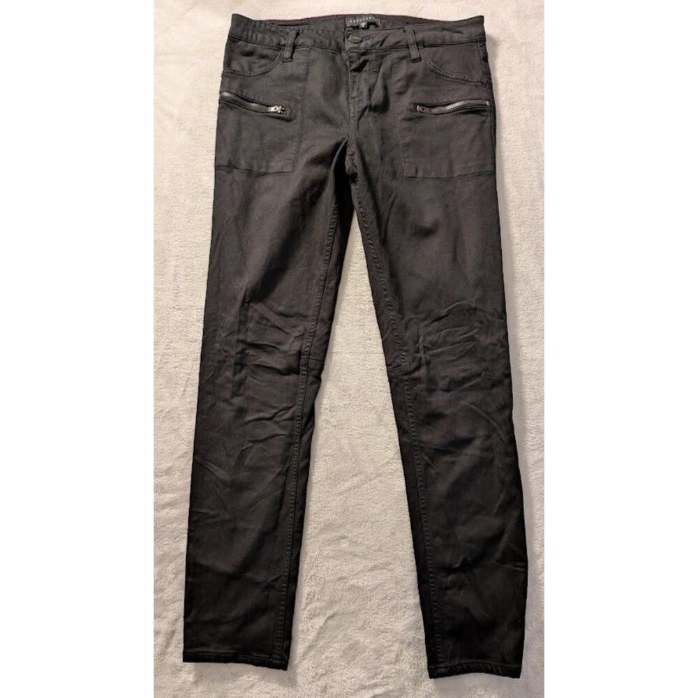 Sanctuary Womens Noir Moto Skinny Pants Sz 29 Black Zip Pockets Promodal Stretch